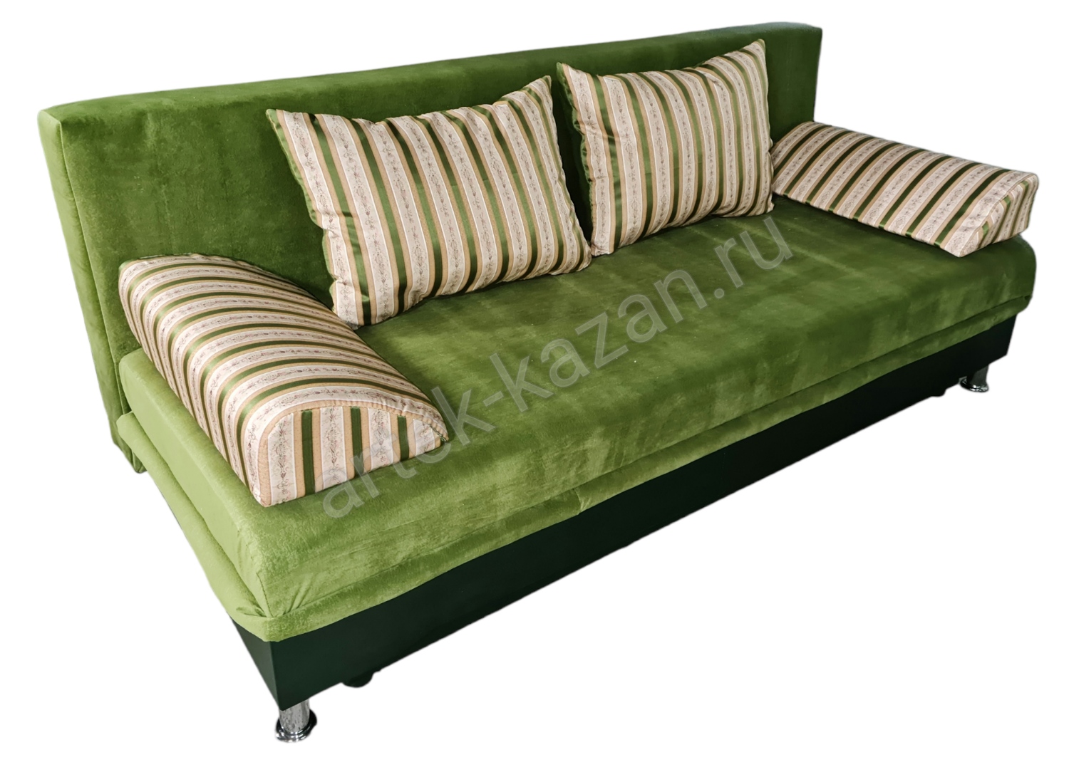 Диван еврокнижка -Эконом- флок зелёного цвета, по низу кожзам темно-зеленого цвета, подушки жаккард, цена 10000руб. Купить недорогой диван по низкой цене от производителя можно у нас.